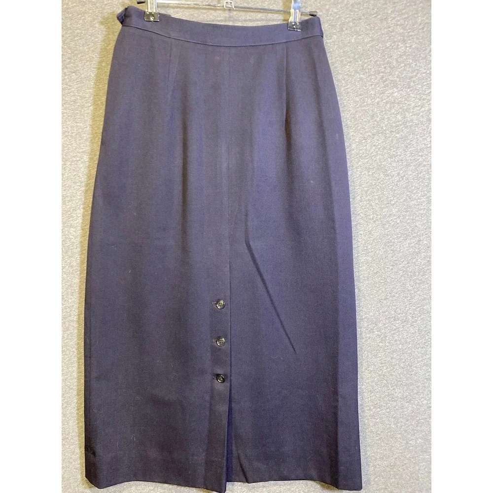 Austin Reed of‎ Regent Street Blue Virgin Wool Midi Skirt Tailored Button USA 6